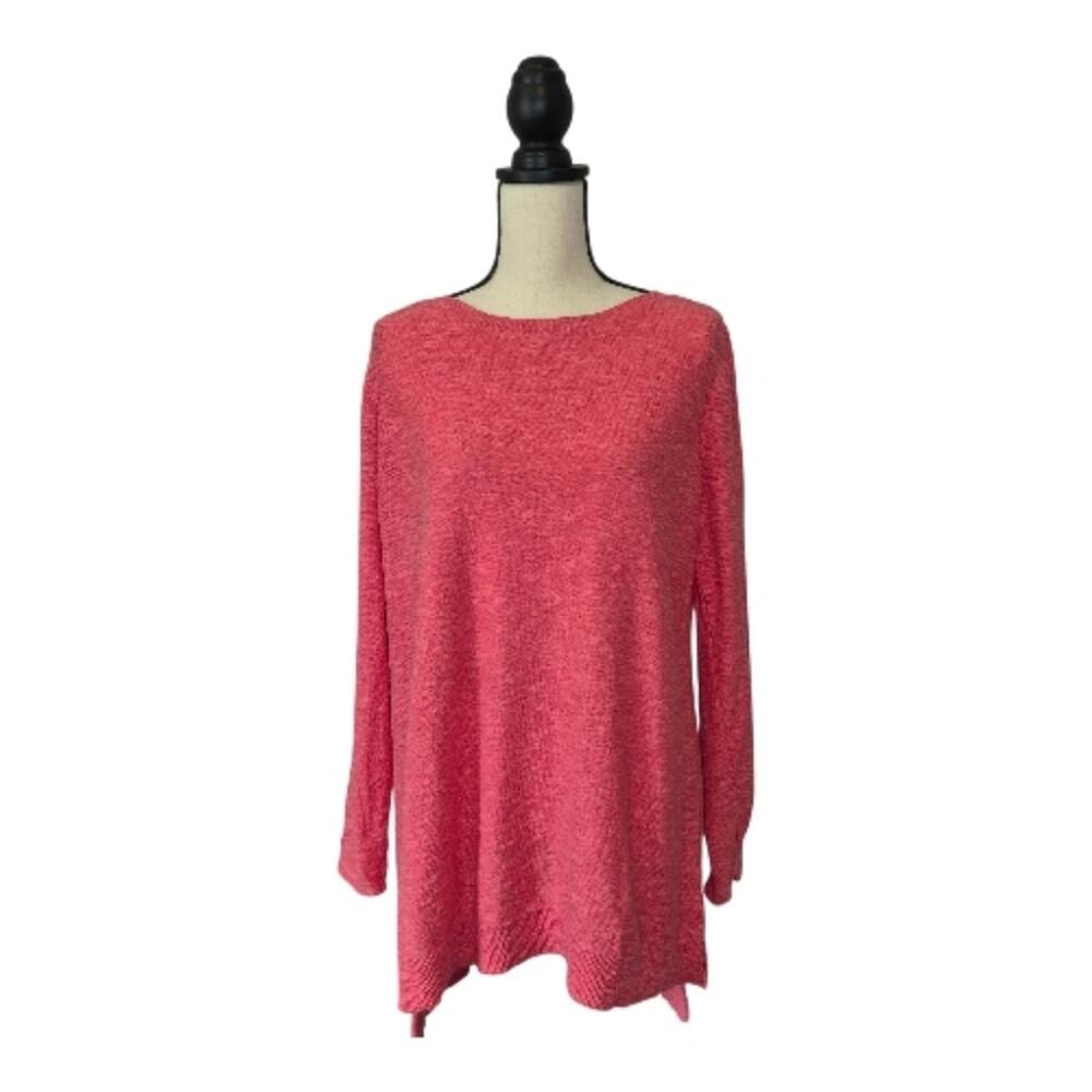 Eileen Fisher Organic Linen Cotton Boat Neck Tunic Sweater Coral Pink Size L